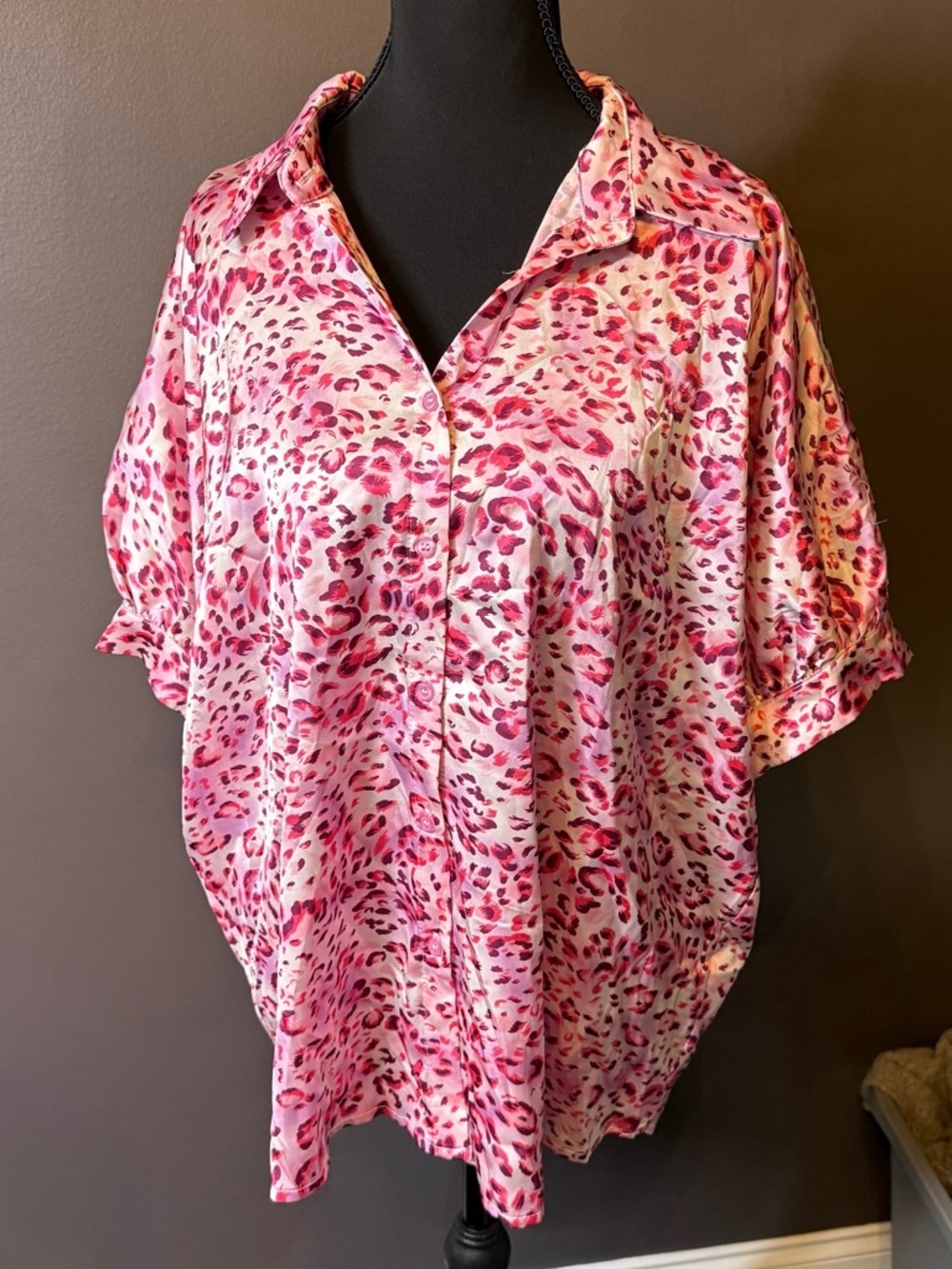 JODIFL Pink and Magenta Animal-Print Button Down Shirt